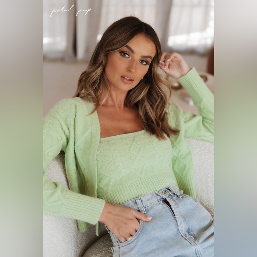 Petal & Pup Sage Knit Cardigan and Top Set